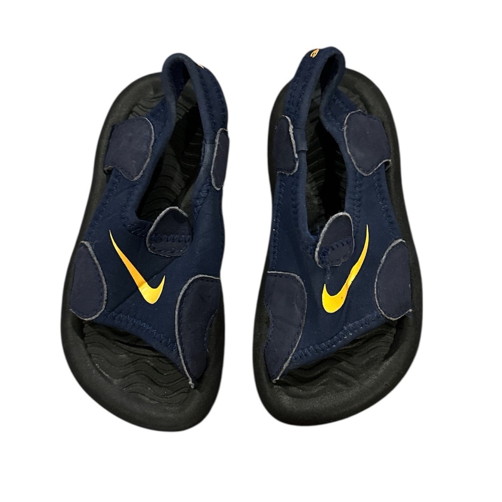 Nike Kids Dark Blue Yellow Swim Swoosh Beach Sandals 6